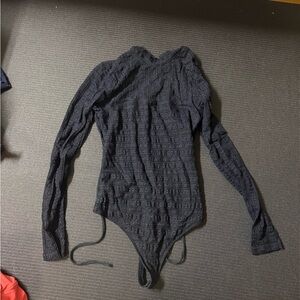 Abercrombie & Fitch Black Long-Sleeve Lace-Texture Bodysuit